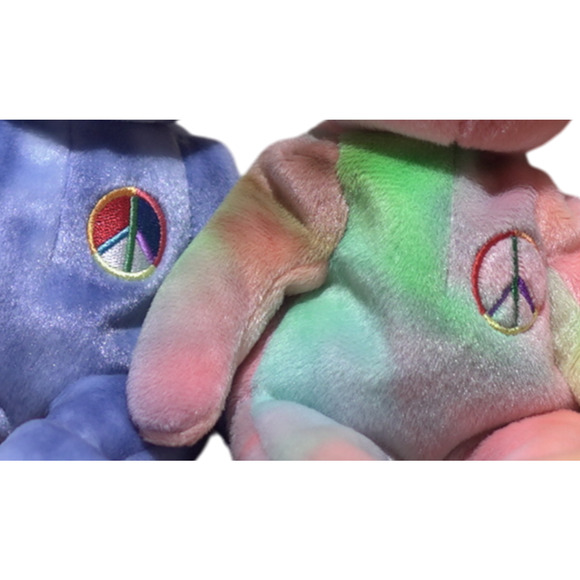 VTG TY Beanie Babies Peace Bears Lot of 2 1996 & 2003 Retired MWMT Tie-Dye Blue - Picture 2 of 11